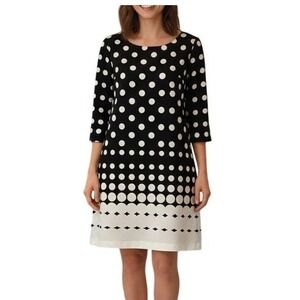 Banana Republic Women's Shift Dress Size 8 Black White Polka Dot 3/4 Sleeve